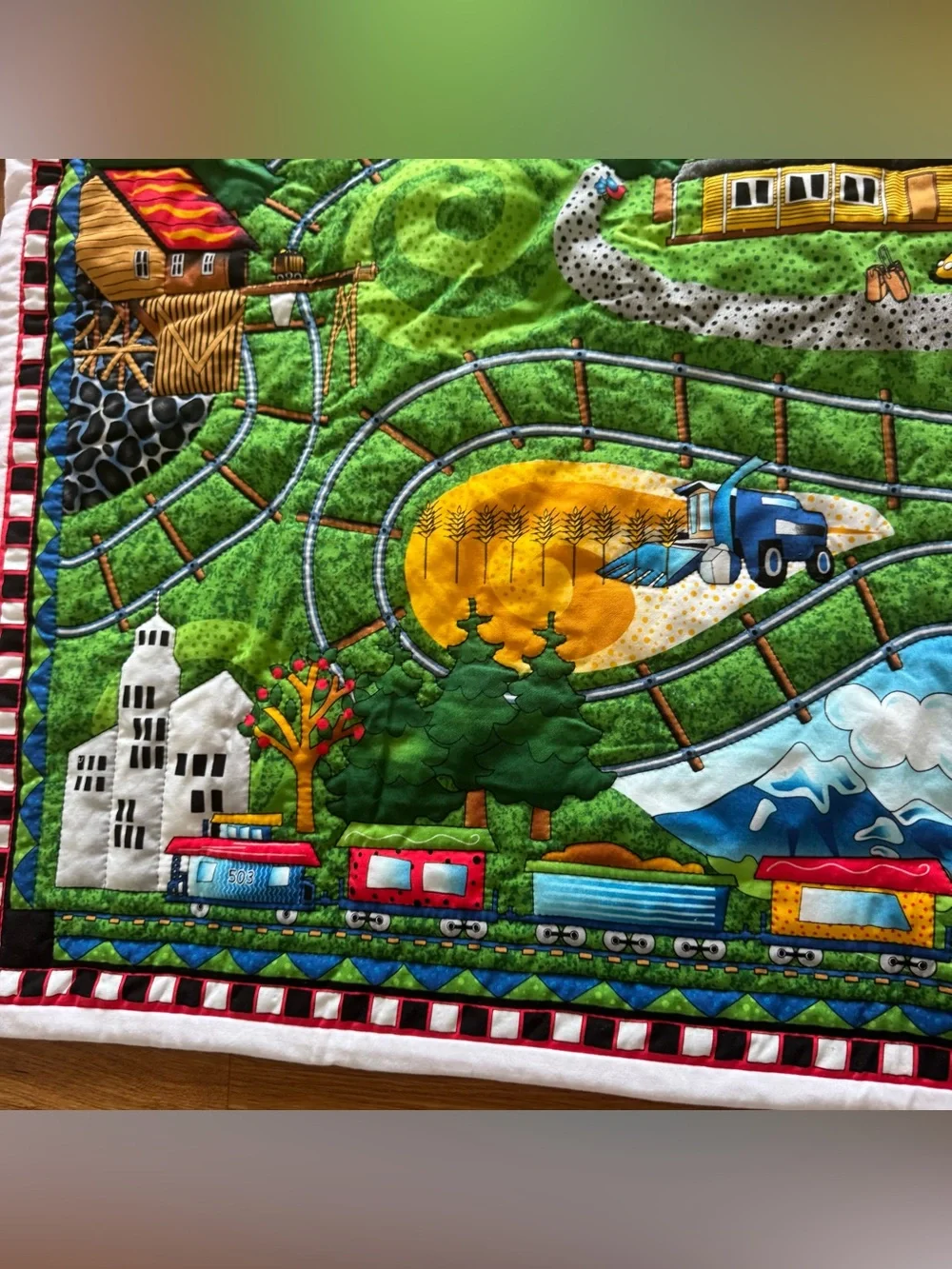 Handmade Train Railroad Play Mat Quilt 42x34 Kids Nursery Choo Choo